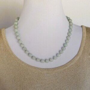 Vintage 14K Gold & 9mm Natural Jade Bead Necklace - 20" Hand-Knotted